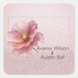 Modern Minimalist Pink Gold Wedding Square Sticker