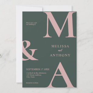Modern Minimalist Pink Green Wedding Invitation