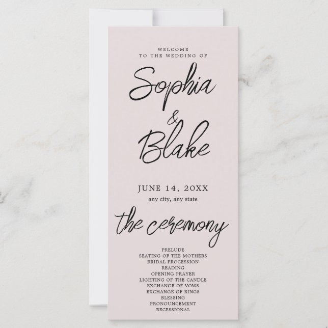 Modern Minimalist Pink Grey Wedding Program (Front)