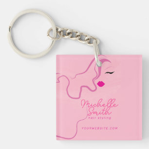 Modern minimalist pink hair styling wavy hairstyle key ring