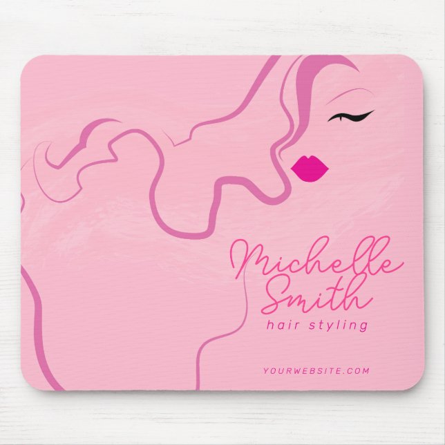 Modern minimalist pink hair styling wavy hairstyle mouse pad (Front)