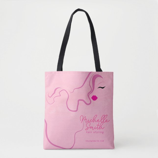 Modern minimalist pink hair styling wavy hairstyle tote bag (Front)