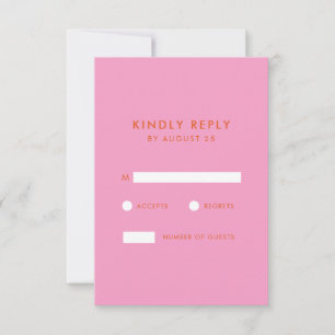 Modern Minimalist Pink Orange Wedding  RSVP Card