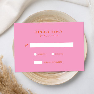 Modern Minimalist Pink Orange Wedding  RSVP Card