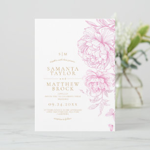 Modern Minimalist Pink Peonies Wedding Invitation