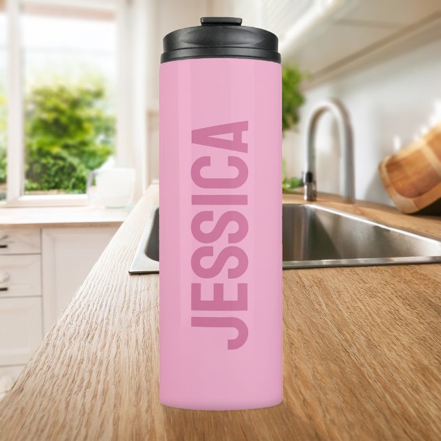 Modern Minimalist Pink Personalised Name Thermal Tumbler (Creator Uploaded)