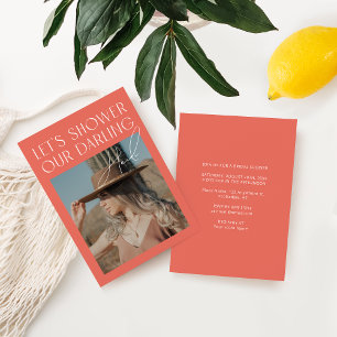 Modern Minimalist Pink Photo Digital Bridal Shower Invitation