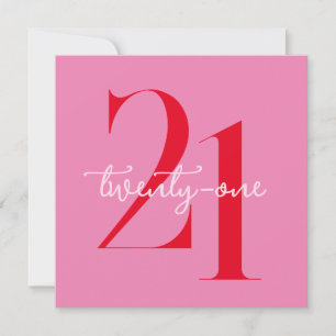 Modern Minimalist Pink Red 21st Birthday Invitation