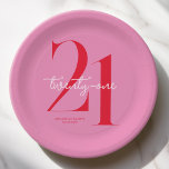 Modern Minimalist Pink Red 21st Birthday Paper Plate<br><div class="desc">Modern minimalist 21st birthday paper plates featuring simple design with chic typography and elegant script.</div>
