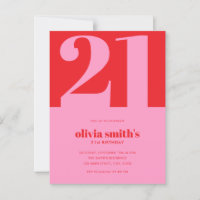 Modern Minimalist Pink Red 21st Birthday