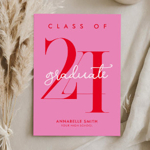 Modern Minimalist Pink Red Graduation Invitation