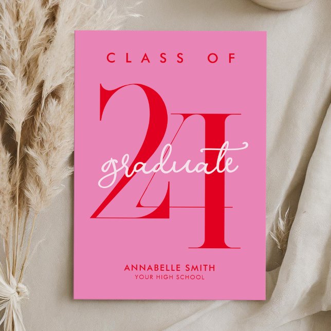 Modern Minimalist Pink Red Graduation Invitation (Creator Uploaded)