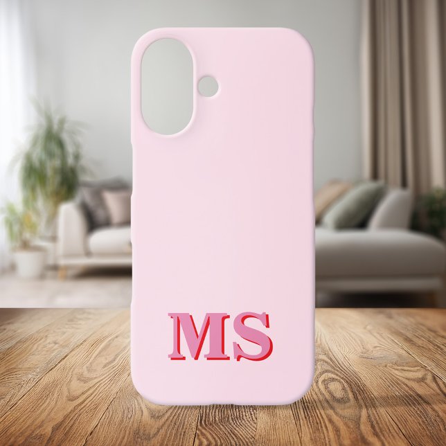 Modern Minimalist Pink Red Initial Monogram iPhone 16 Case (Creator Uploaded)