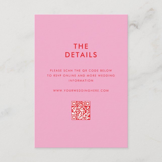 Modern Minimalist Pink Red Wedding Enclosure Card (Front)