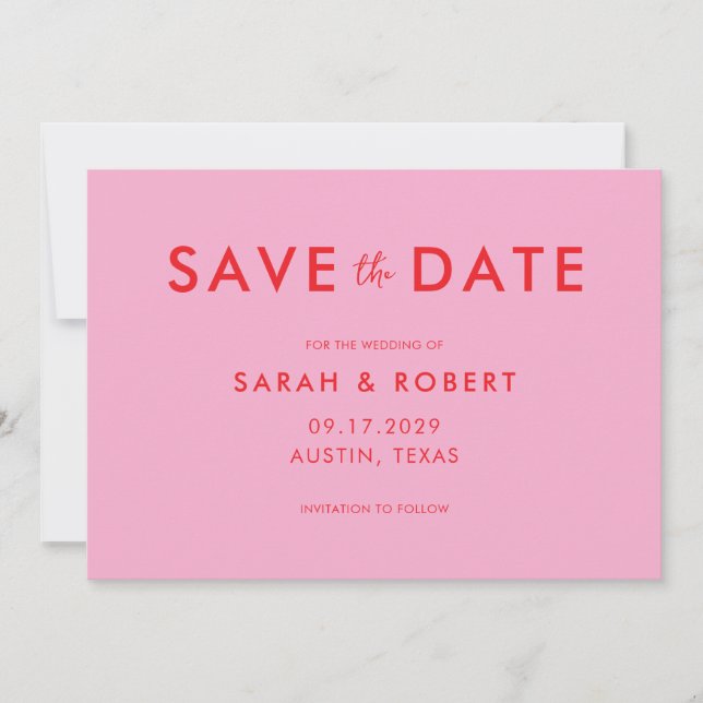 Modern Minimalist Pink Red Wedding Save The Date (Front)