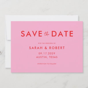 Modern Minimalist Pink Red Wedding Save The Date