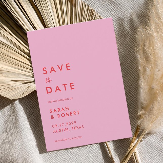 Modern Minimalist Pink Red Wedding Save The Date (Creator Uploaded)