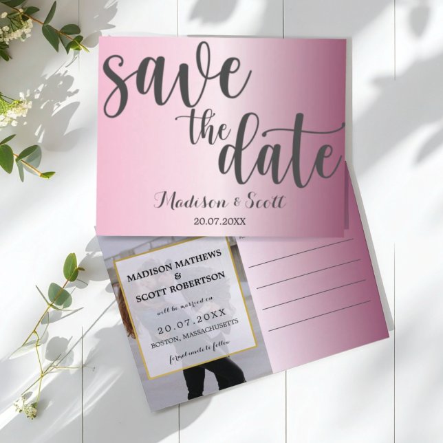 Modern minimalist Pink Save the Date Announcement Postcard (Creator Uploaded)