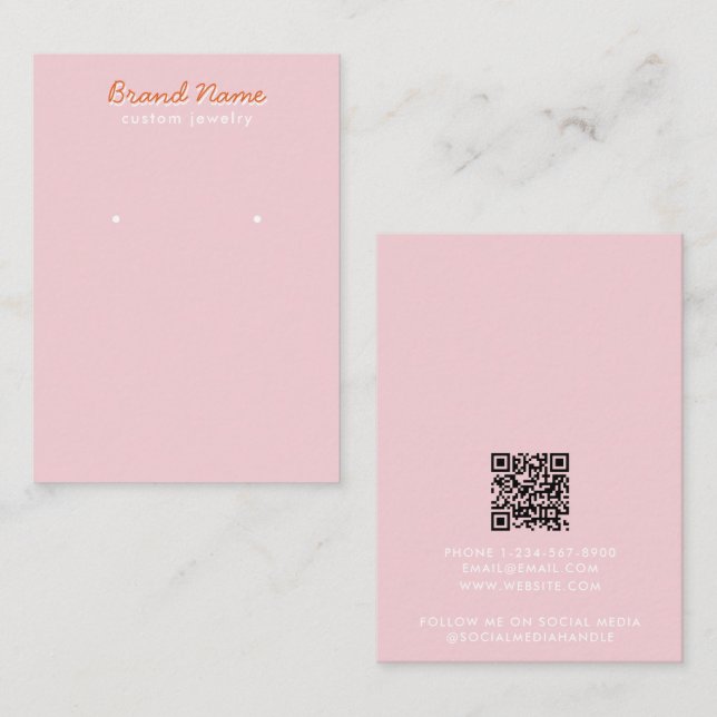 Modern Minimalist Pink Script Jewelry Display Card (Front/Back)