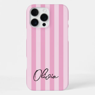 Modern Minimalist Pink Stripes Personalised Name iPhone 16 Pro Max Case