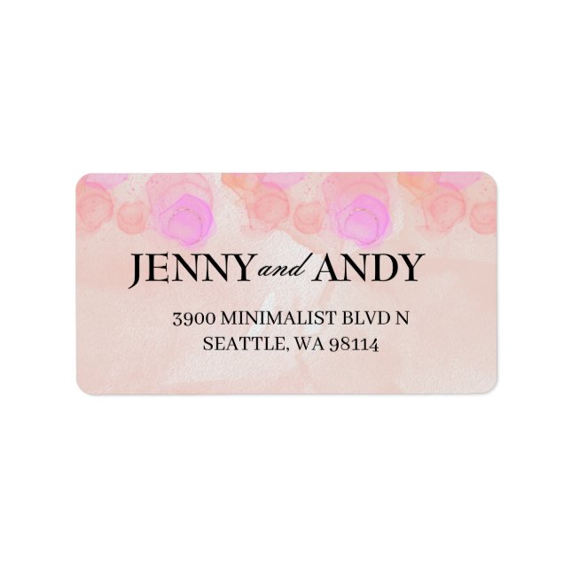 Modern Minimalist Pink Watercolor Wedding Address  Label (Front)