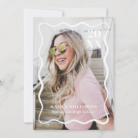 Modern Minimalist Pink Wavy Photo Graduation Party