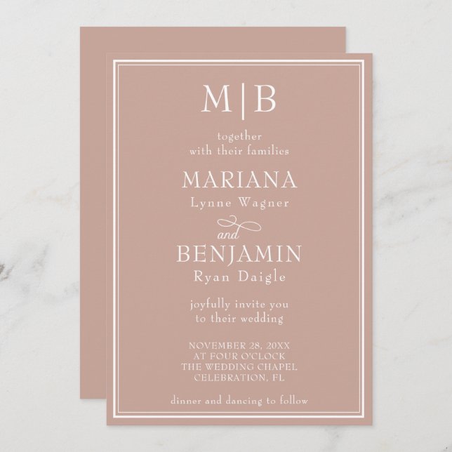 Modern Minimalist Pink Wedding Invitation (Front/Back)