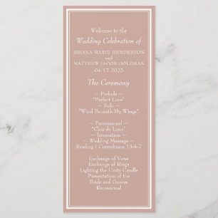 Modern Minimalist Pink Wedding Program Programme