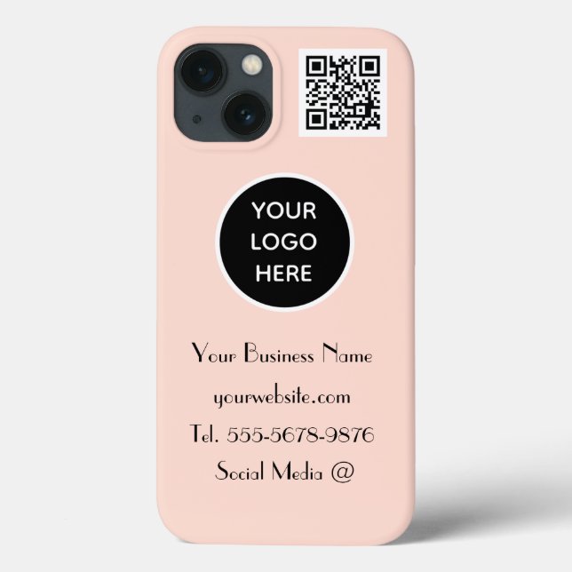 Modern Minimalist Pink White Custom logo QR Code Case-Mate iPhone Case (Back)