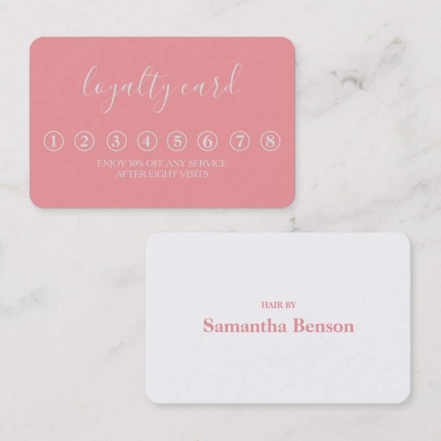 Modern Minimalist Pink & White Loyalty Card (Front/Back)