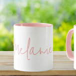 Modern Minimalist Pink White Mug Gift<br><div class="desc">Stylishly personalise this modern hand lettered mug with your custom name. A perfect gift for yourself,  friends and family.</div>