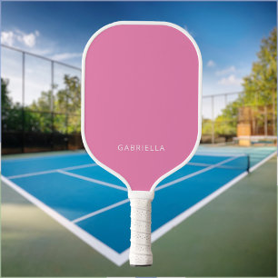Modern Minimalist Pink White Personalised Name Pickleball Paddle