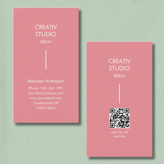 Modern Minimalist Pink White QR Code Business Card (Modern Minimalist Pink White QR Code Business Card)