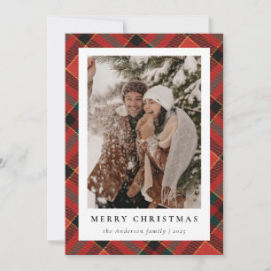 Modern Minimalist Plaid Christmas Family Photo Holiday Card