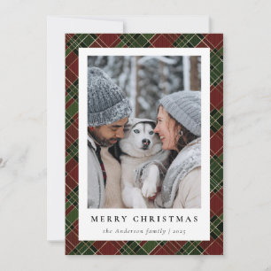 Modern Minimalist Plaid Christmas Family Photo Holiday Card