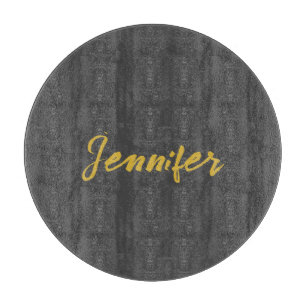 Modern Minimalist Plain Calligraphy Name Grey Gold Cutting Board