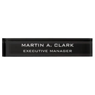 Modern Minimalist Plain Elegant Black & White Nameplate