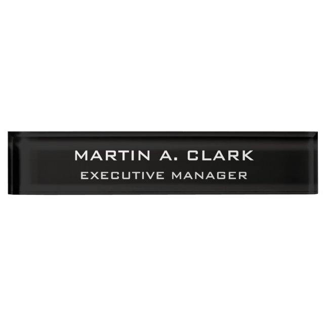 Modern Minimalist Plain Elegant Black & White Nameplate (Front)