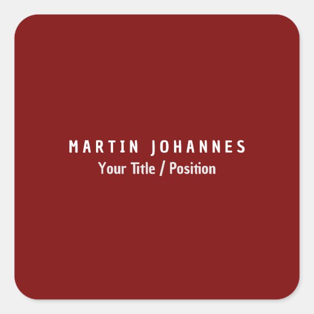 Modern Minimalist Plain Elegant Deep Red Square Sticker (Front)