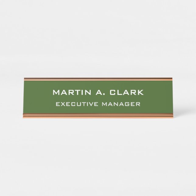 Modern Minimalist Plain Elegant Forest Green Desk Name Plate (Front)
