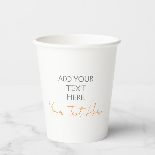 Modern Minimalist Plain Personalised Add Text Paper Cups (Front)