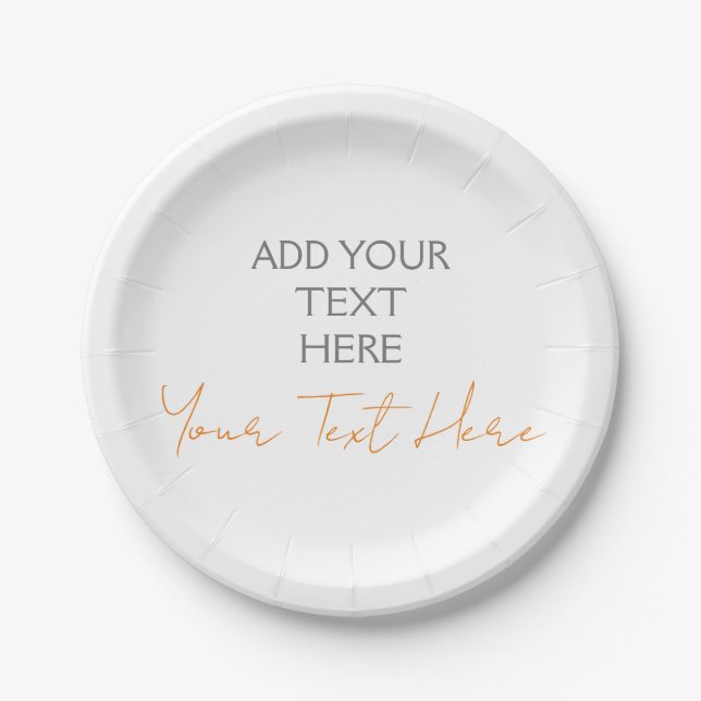Modern Minimalist Plain Personalised Add Text Paper Plate (Front)