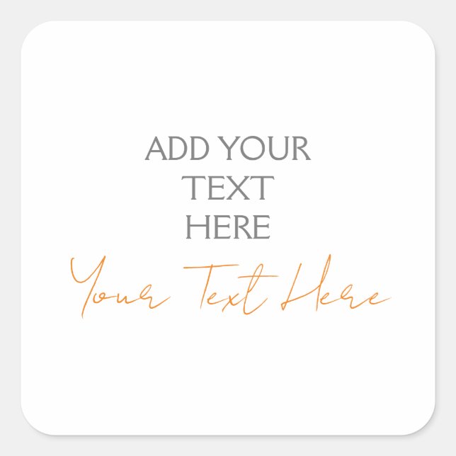 Modern Minimalist Plain Personalised Add Text Square Sticker (Front)