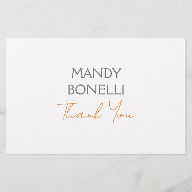 Modern Minimalist Plain Personalised Thank You Stationery (Front)