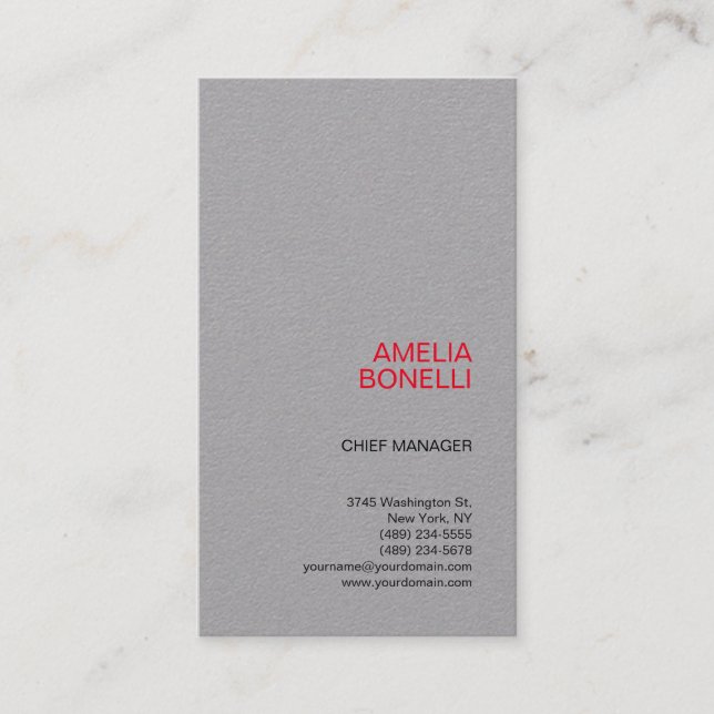 Modern Minimalist Plain Premium Grey Business Card (Front)
