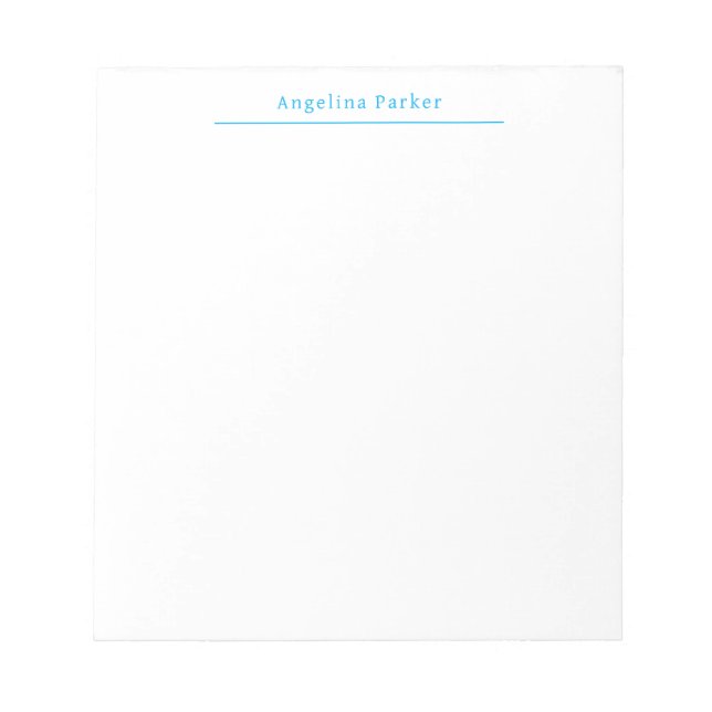 Modern Minimalist Plain Simple Blue White Notepad (Front)