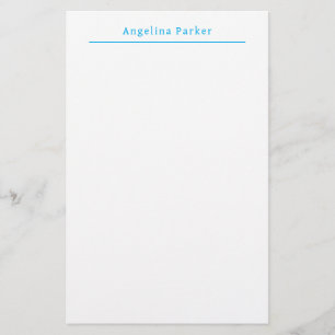 Modern Minimalist Plain Simple Blue White Stationery