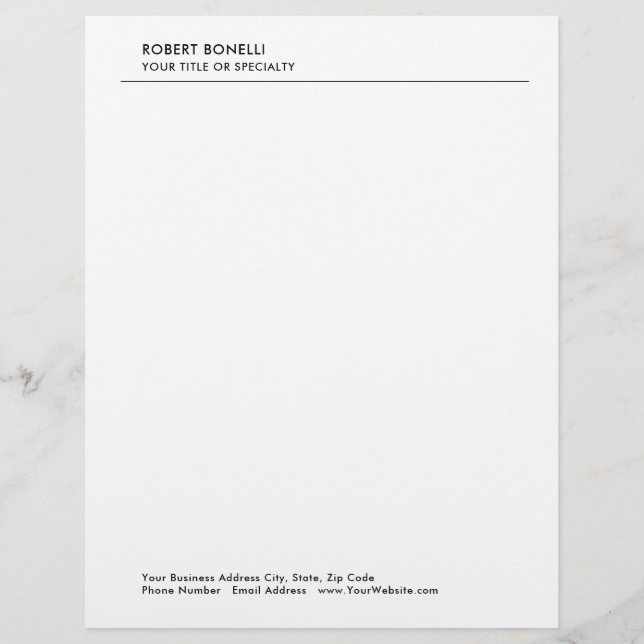 Modern Minimalist Plain Simple Business  Custom Letterhead (Front)