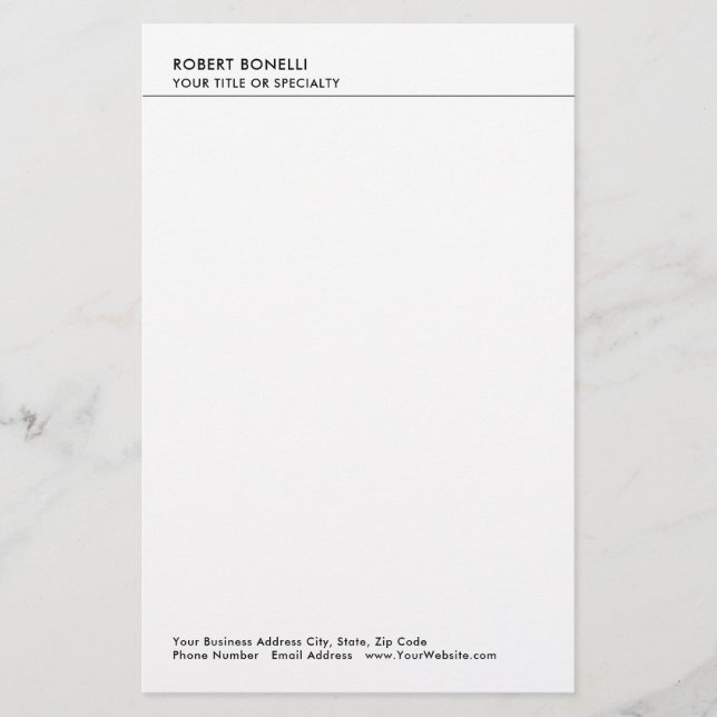 Modern Minimalist Plain Simple Business  Stationery (Front)