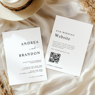 Modern Minimalist Plain White All in One Wedding Invitation